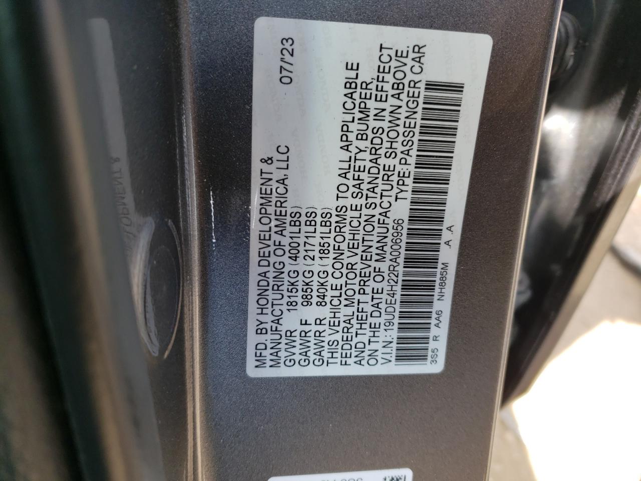 19UDE4H22RA006956 2024 Acura Integra