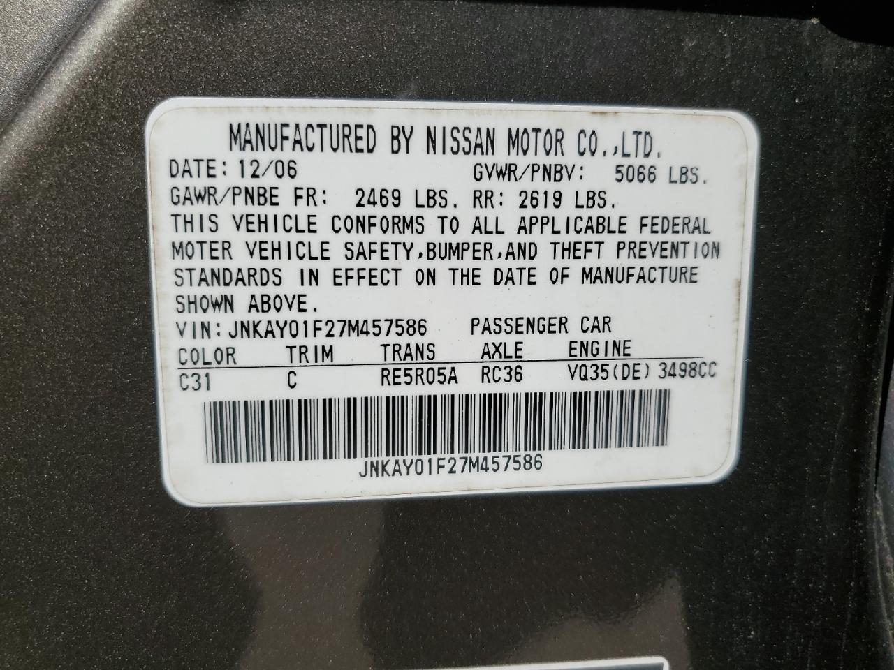 JNKAY01F27M457586 2007 Infiniti M35 Base