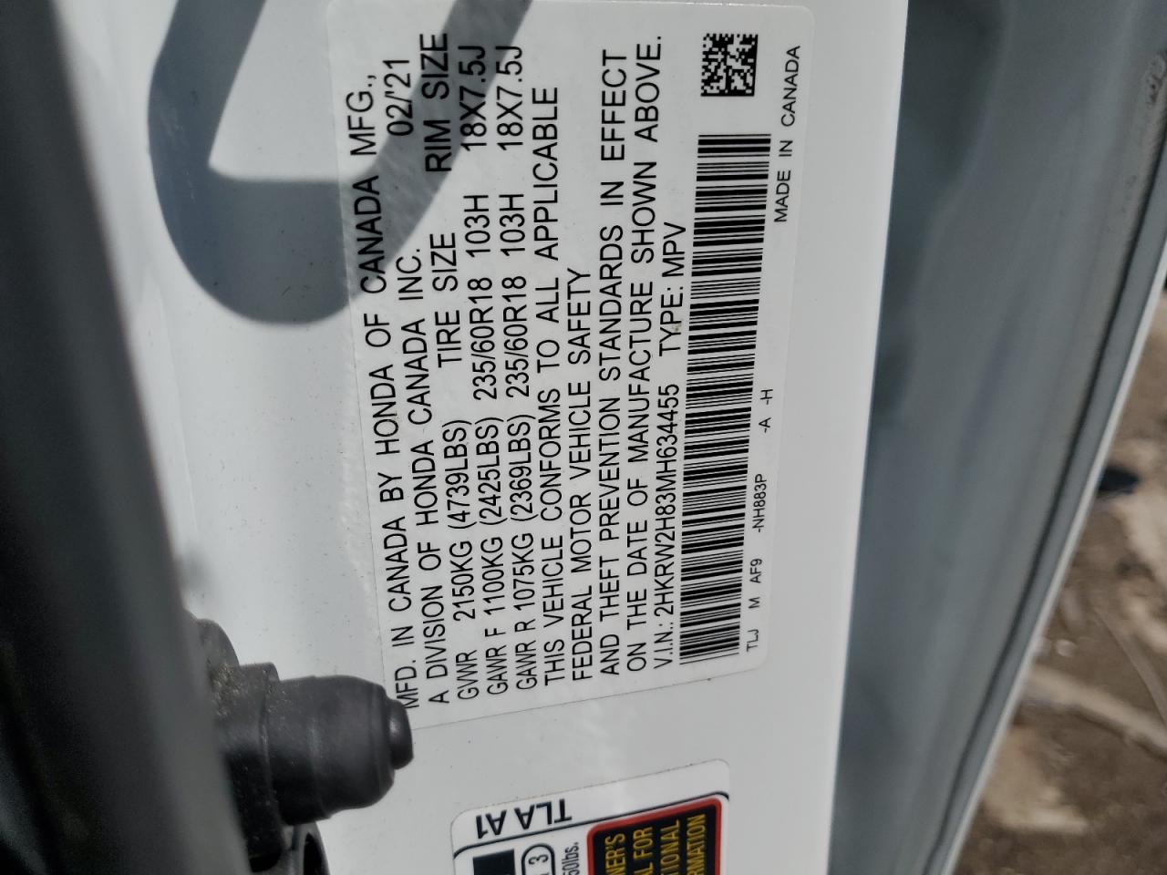 2HKRW2H83MH634455 2021 Honda Cr-V Exl