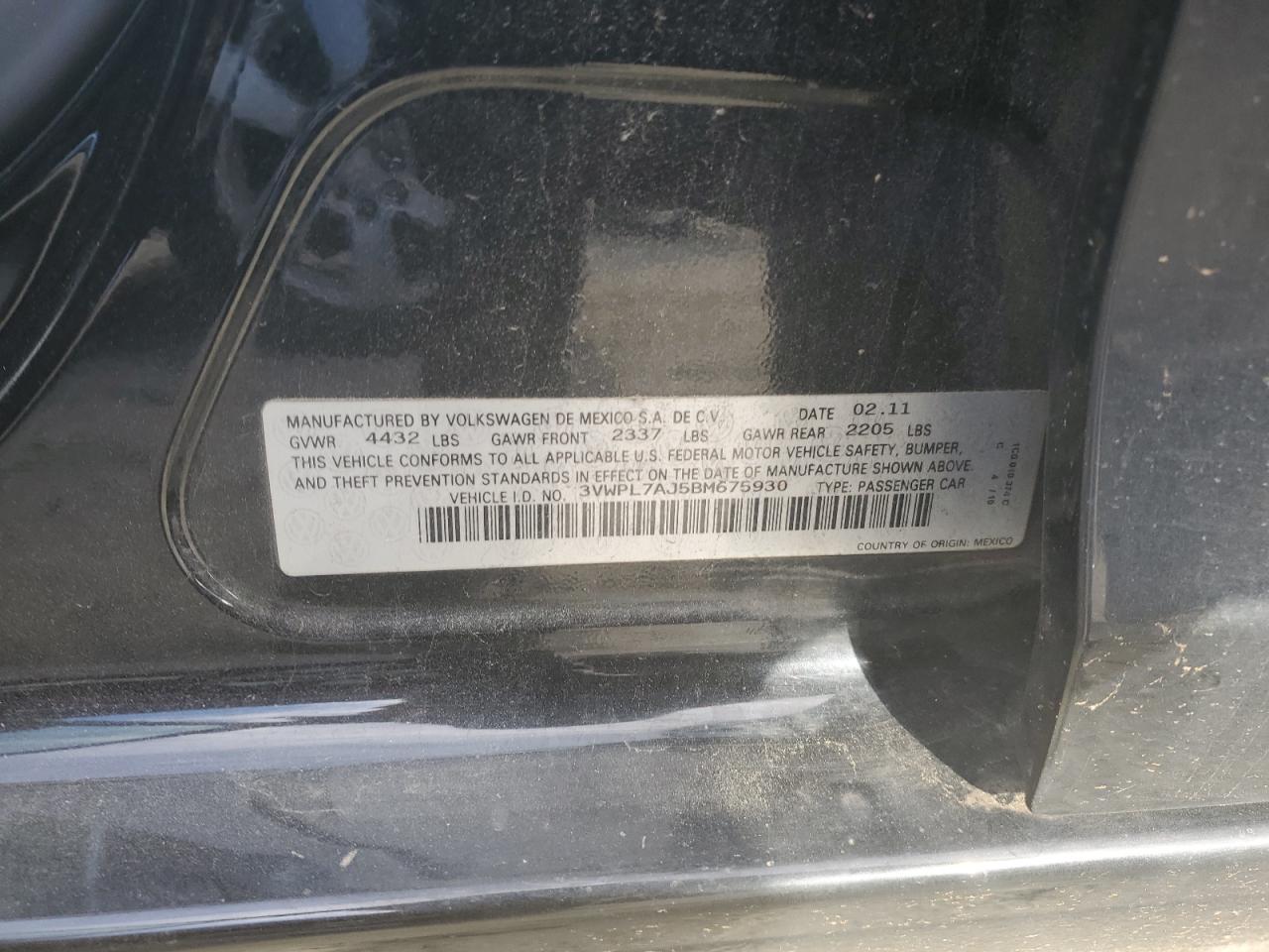 3VWPL7AJ5BM675930 2011 Volkswagen Jetta Tdi