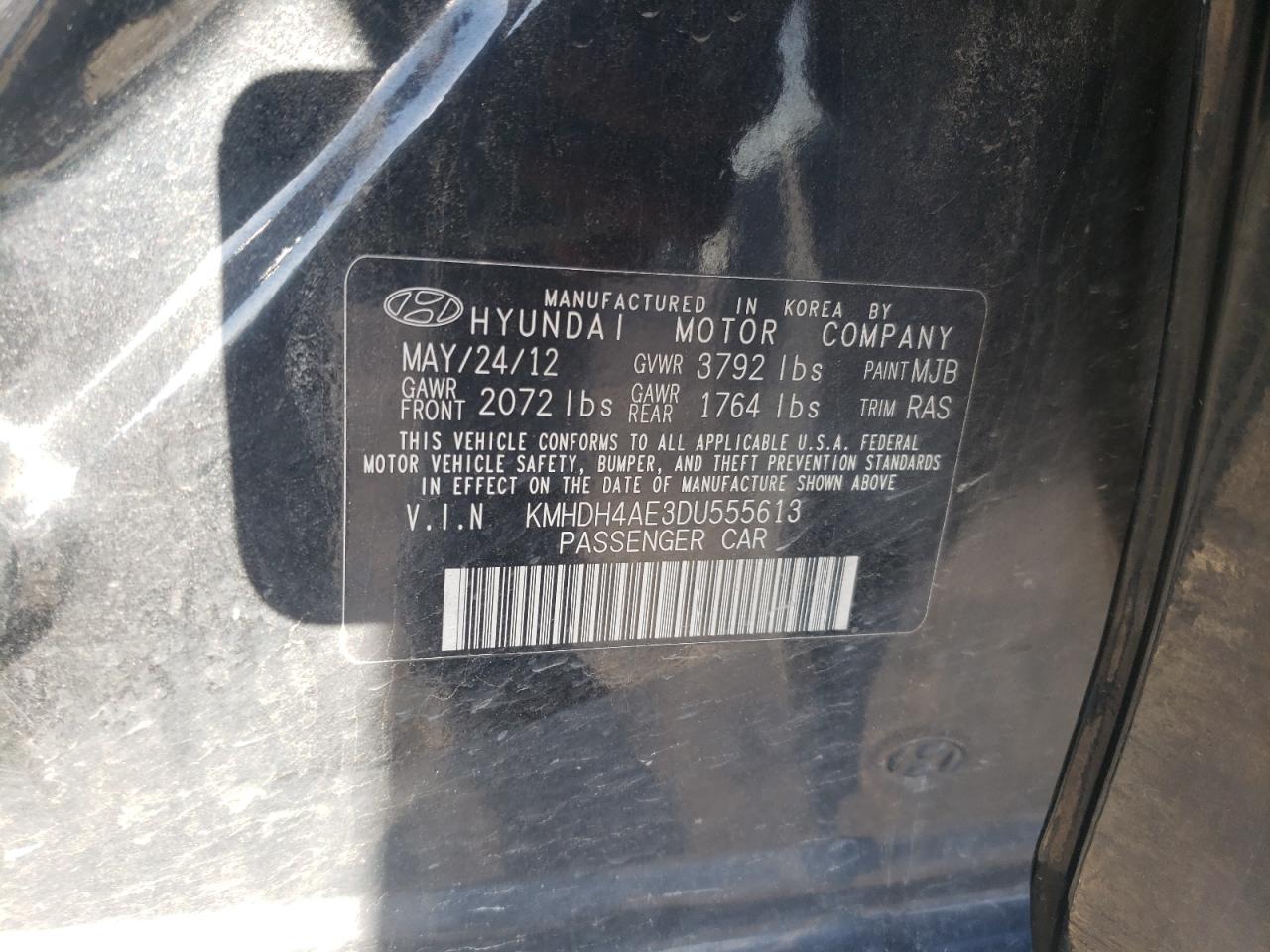 KMHDH4AE3DU555613 2013 Hyundai Elantra Gls