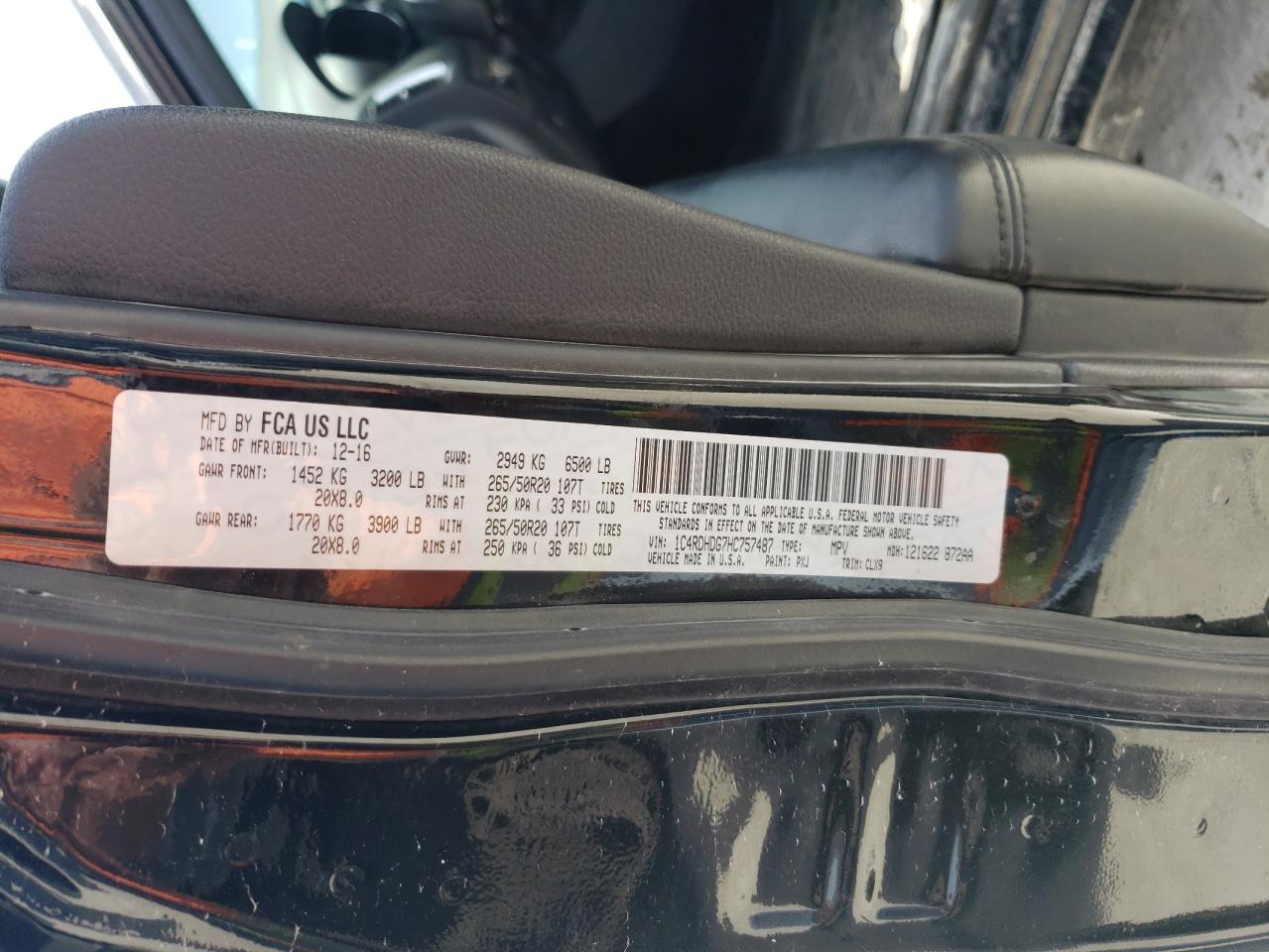 1C4RDHDG7HC757487 2017 Dodge Durango Gt