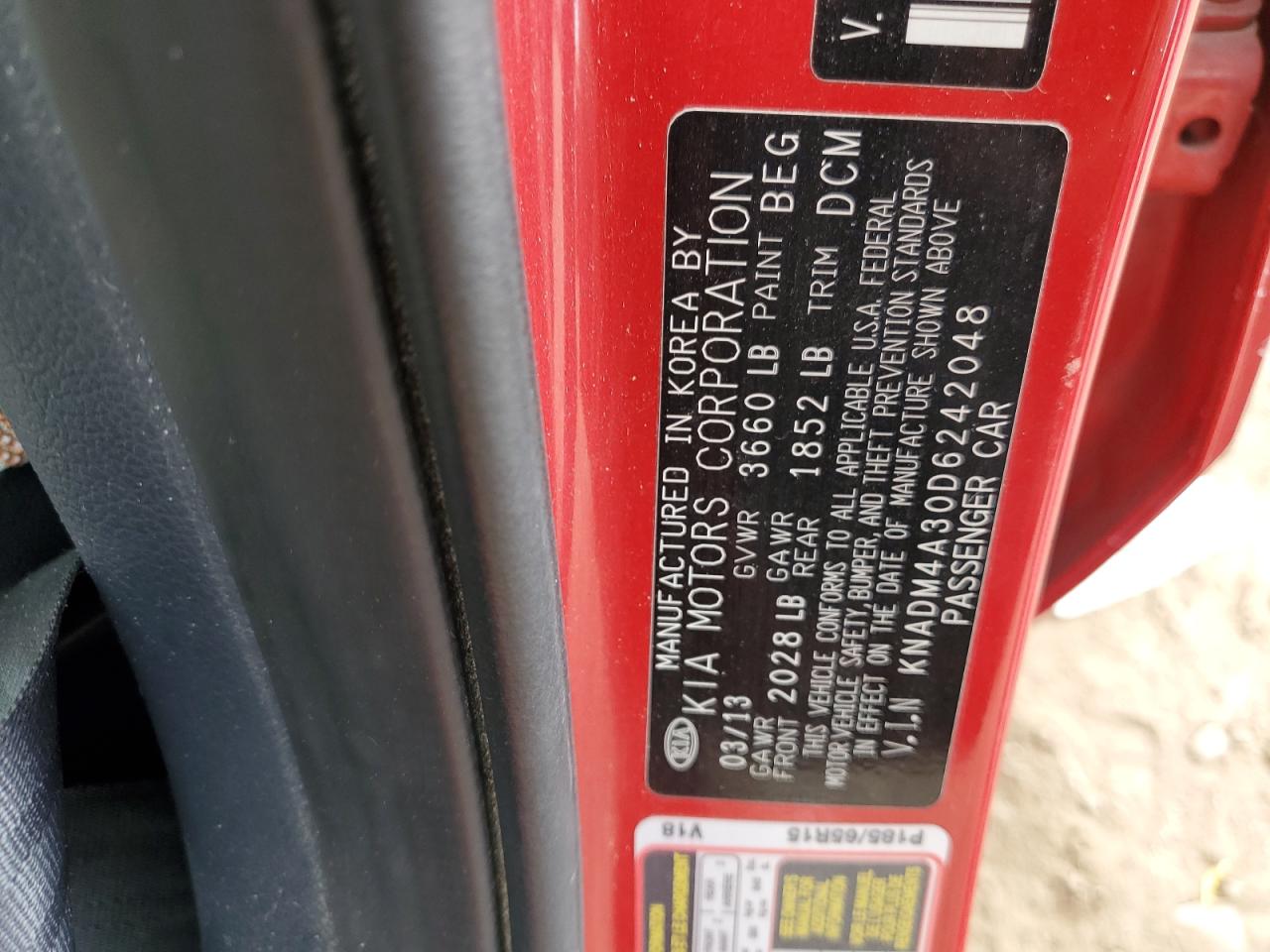 KNADM4A30D6242048 2013 Kia Rio Lx