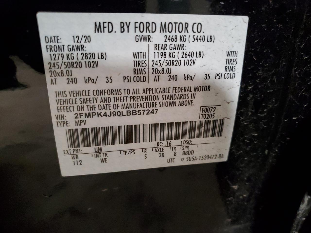 2FMPK4J90LBB57247 2020 Ford Edge Sel