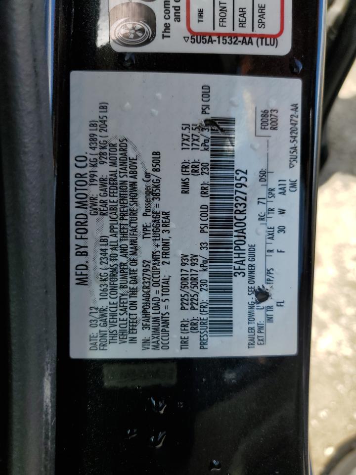 3FAHP0JA0CR327952 2012 Ford Fusion Sel