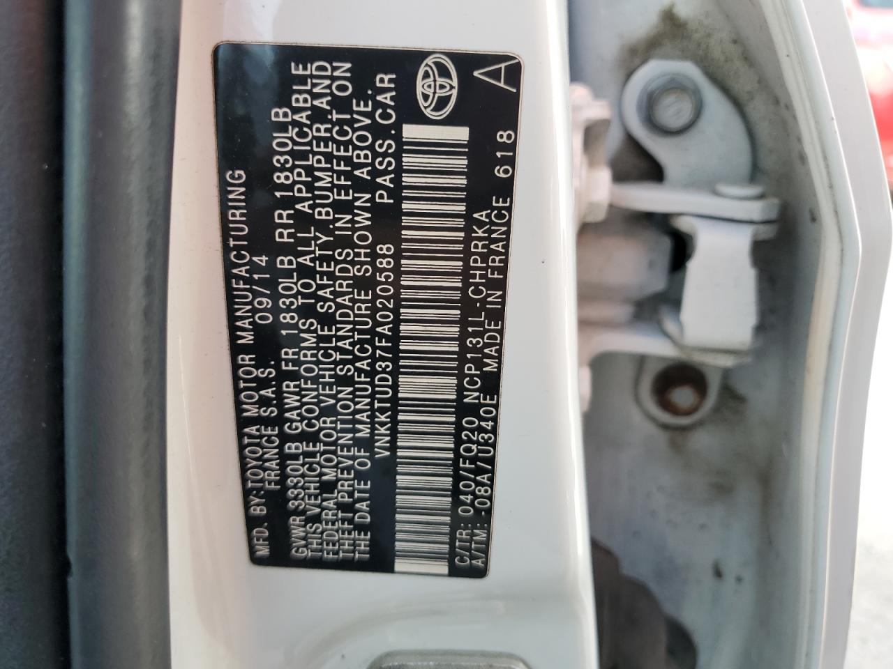 VNKKTUD37FA020588 2015 Toyota Yaris