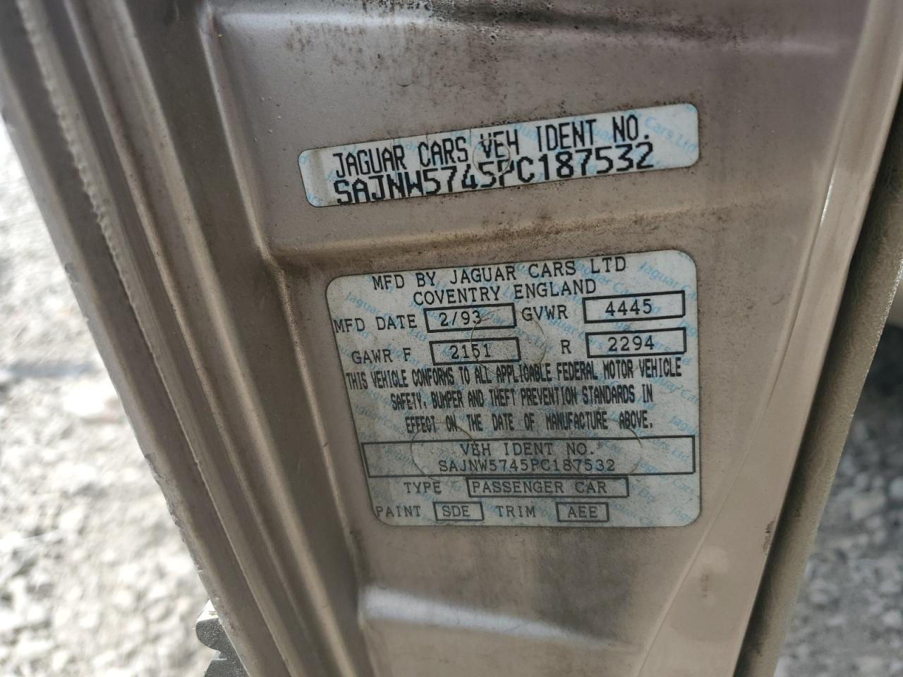 SAJNW5745PC187532 1993 Jaguar Xjs