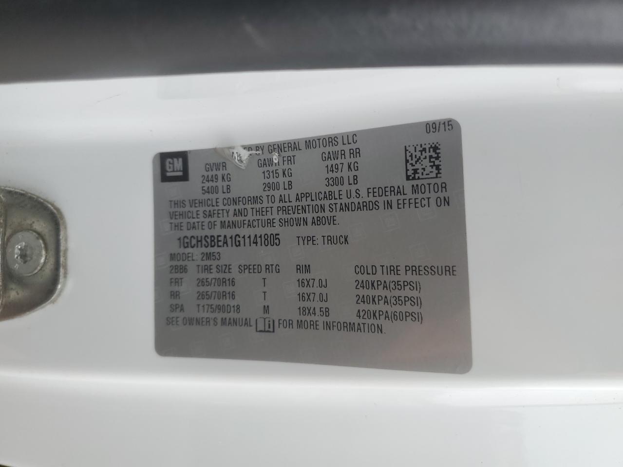 1GCHSBEA1G1141805 2016 Chevrolet Colorado