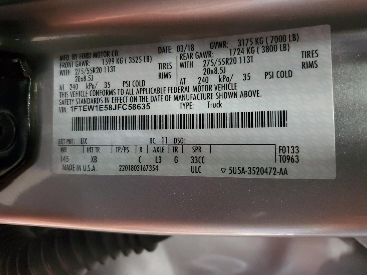 1FTEW1E58JFC58635 2018 Ford F150 Supercrew