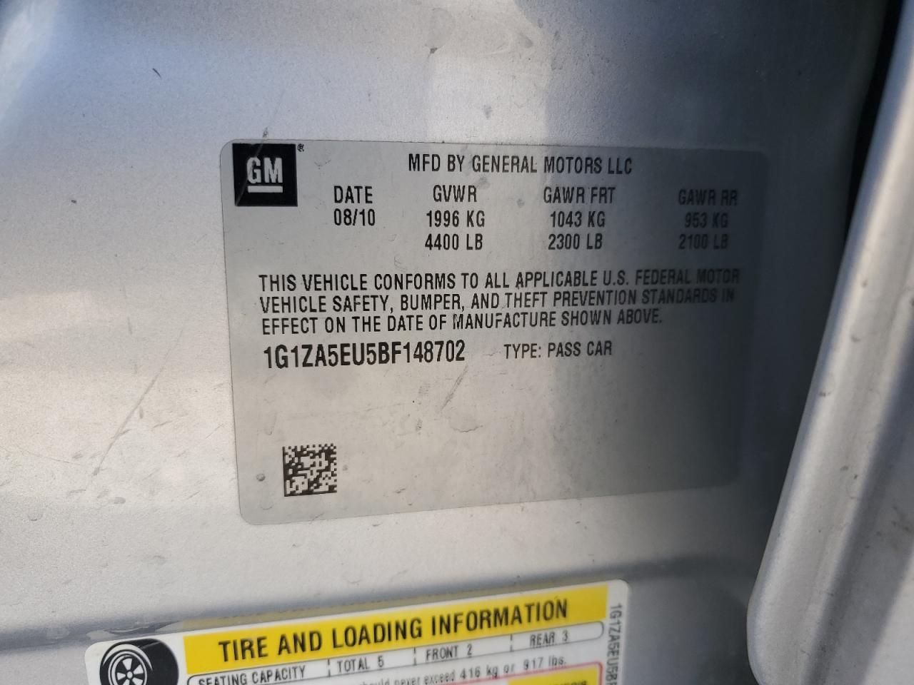 1G1ZA5EU5BF148702 2011 Chevrolet Malibu Ls