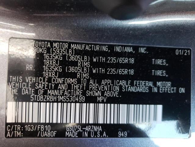 VIN 5TDBZRBH1MS530499 2021 Toyota Highlander, L no.13