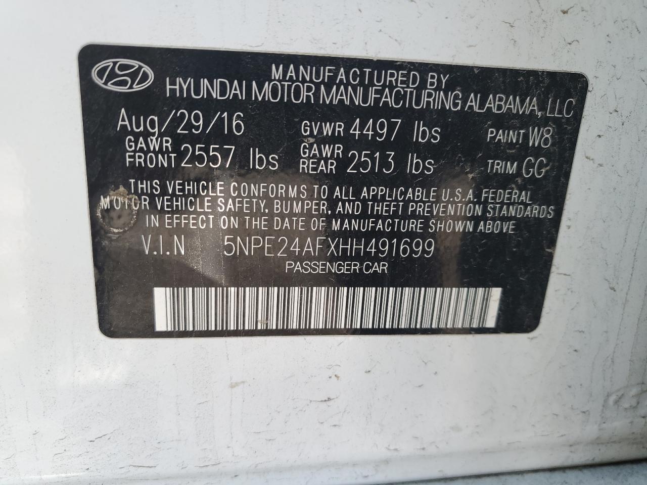 5NPE24AFXHH491699 2017 Hyundai Sonata Se