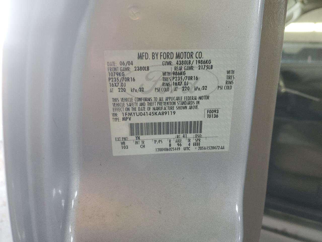 1FMYU04145KA89119 2005 Ford Escape Limited