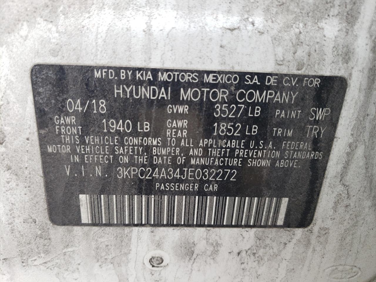 3KPC24A34JE032272 2018 Hyundai Accent Se