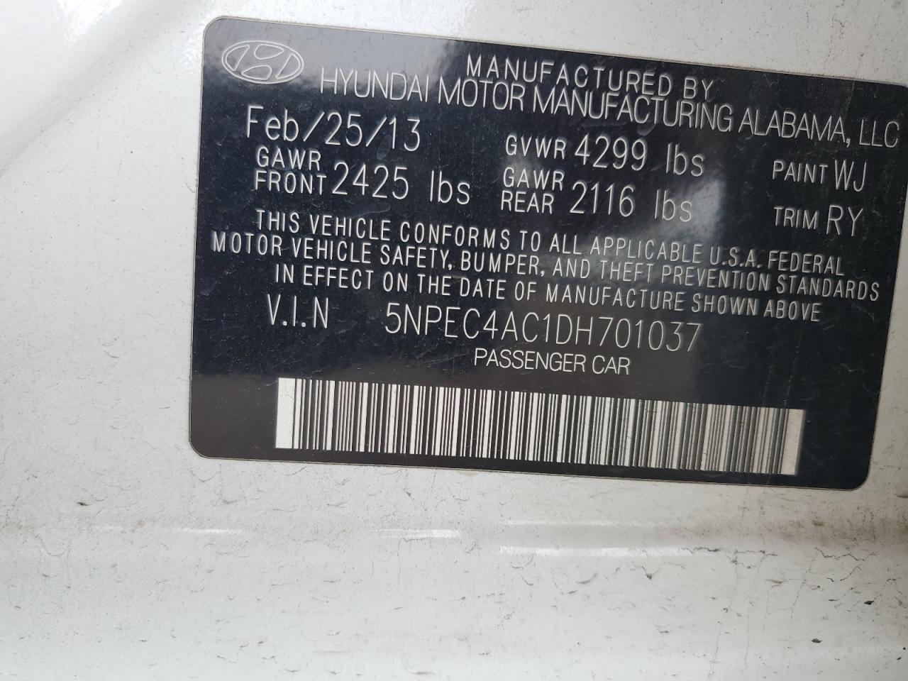 5NPEC4AC1DH701037 2013 Hyundai Sonata Se