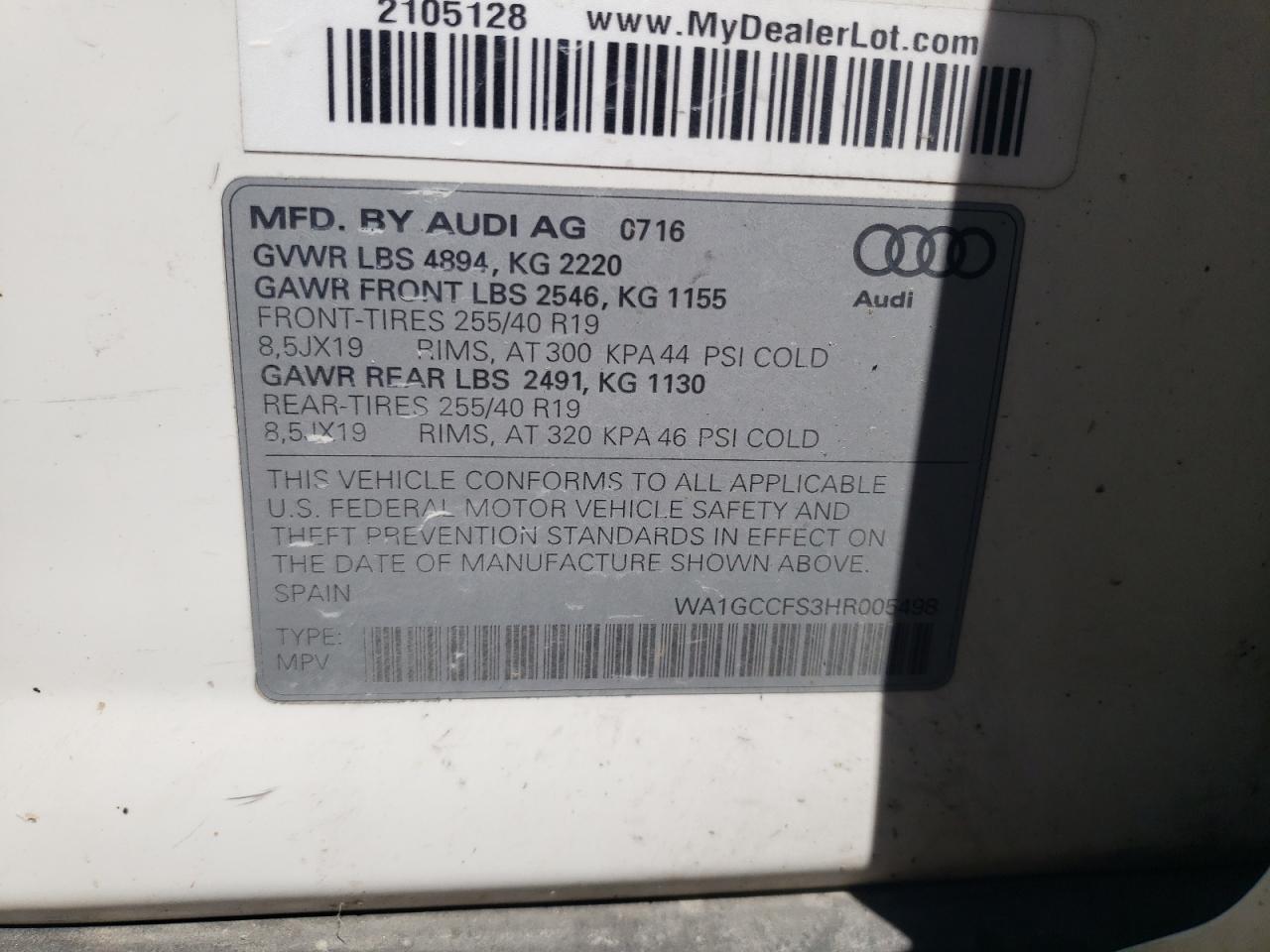 WA1GCCFS3HR005498 2017 Audi Q3 Prestige