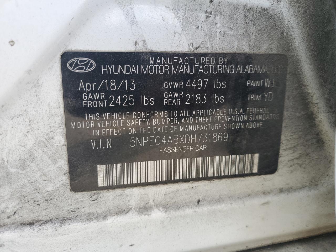 5NPEC4ABXDH731869 2013 Hyundai Sonata Se