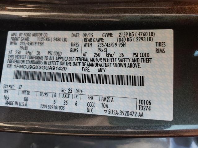 2016 Ford Escape Se VIN: 1FMCU9GX3GUA91420 Lot: 48527984