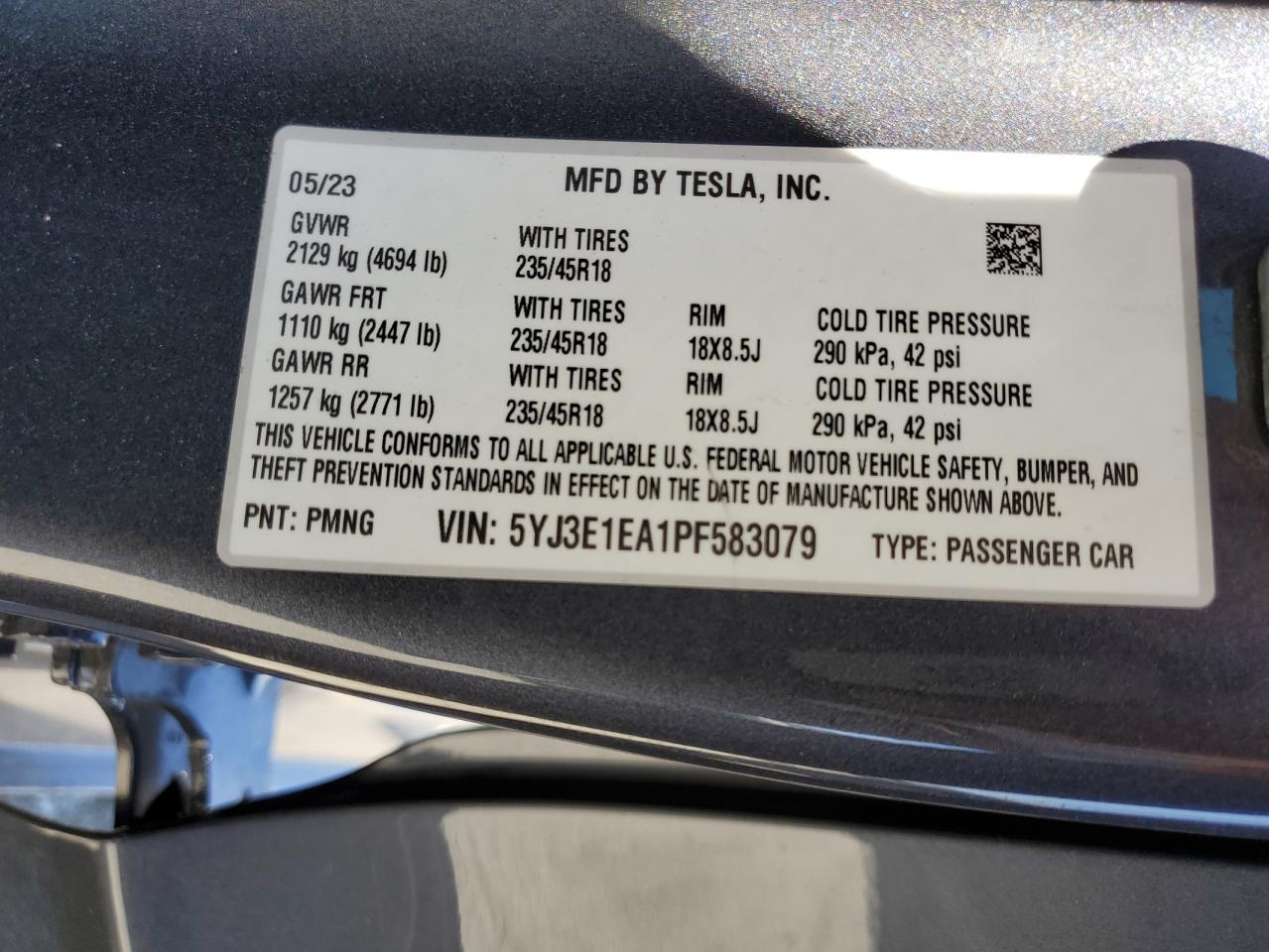 5YJ3E1EA1PF583079 2023 Tesla Model 3