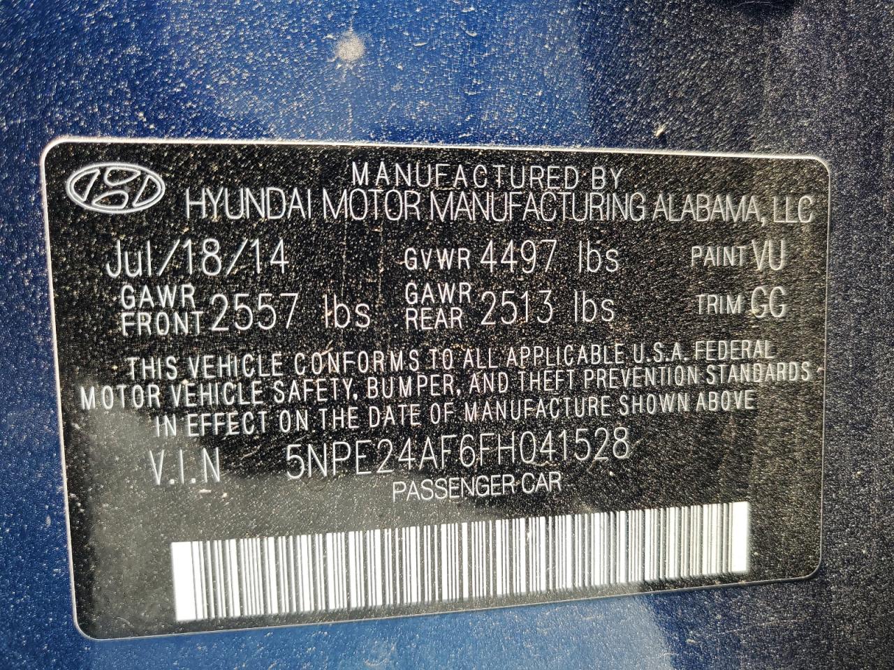 5NPE24AF6FH041528 2015 Hyundai Sonata Se