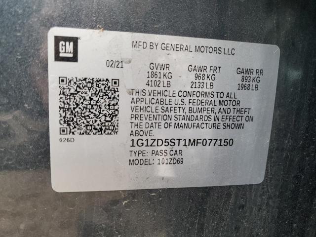 2021 CHEVROLET MALIBU LT - 1G1ZD5ST1MF077150
