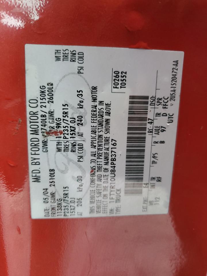 1FTYR10U84PB37167 2004 Ford Ranger