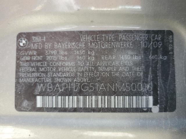 2010 BMW 328 I VIN: WBAPH7G51ANM50016 Lot: 52926484