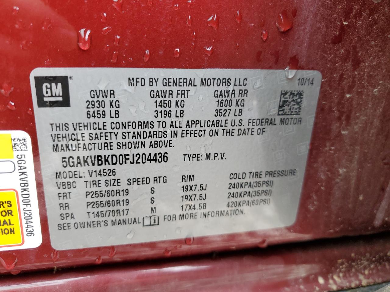 5GAKVBKD0FJ204436 2015 Buick Enclave