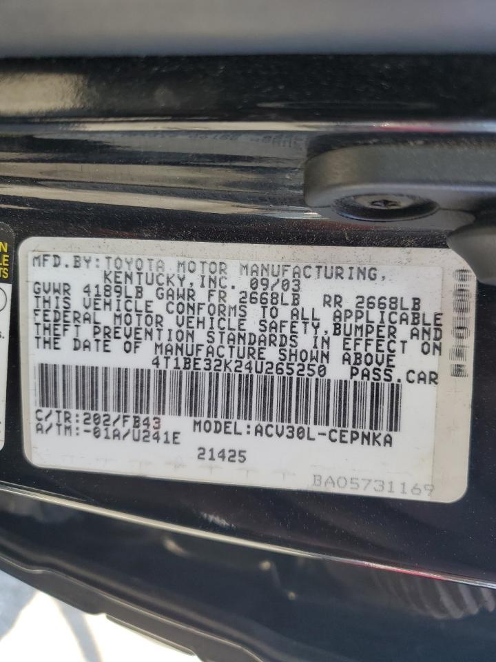 4T1BE32K24U265250 2004 Toyota Camry Le