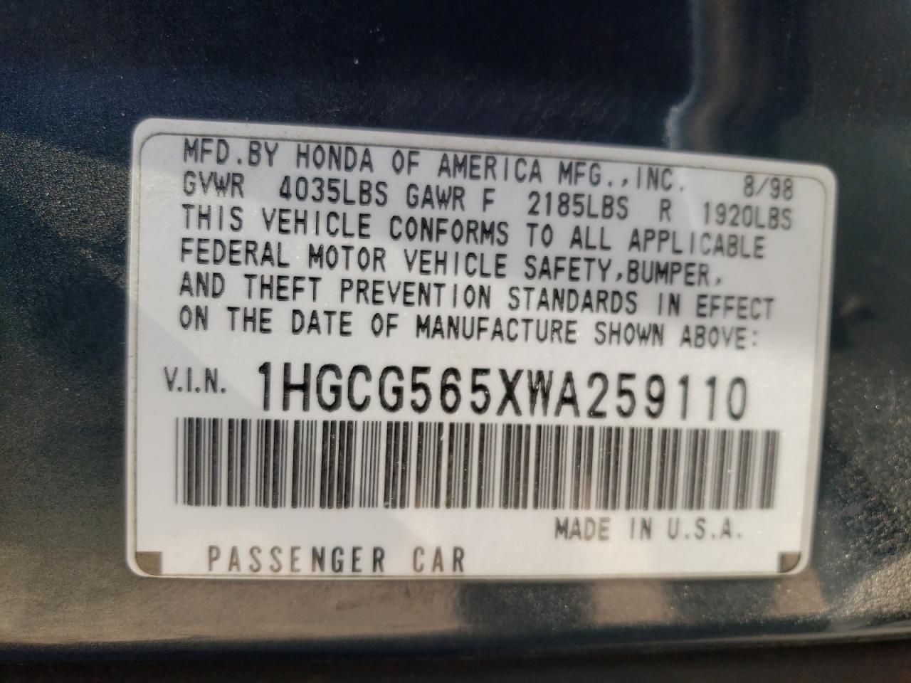 1HGCG565XWA259110 1998 Honda Accord Ex