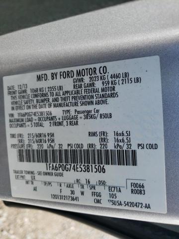 2014 Ford Fusion S VIN: 1FA6P0G74E5381506 Lot: 52548014