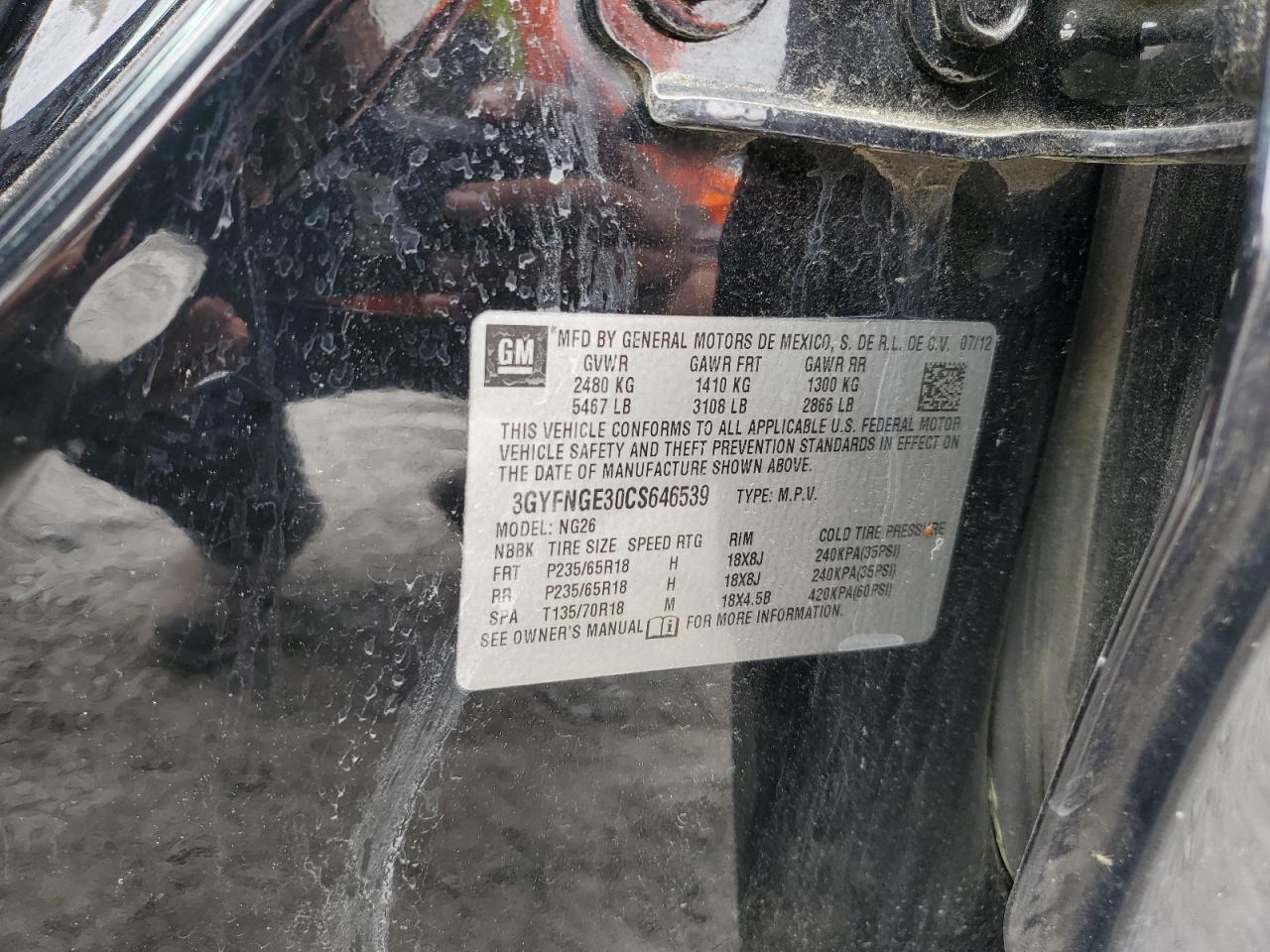 3GYFNGE30CS646539 2012 Cadillac Srx