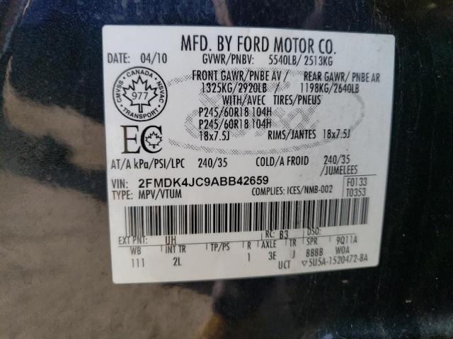 2010 Ford Edge Sel VIN: 2FMDK4JC9ABB42659 Lot: 52134934