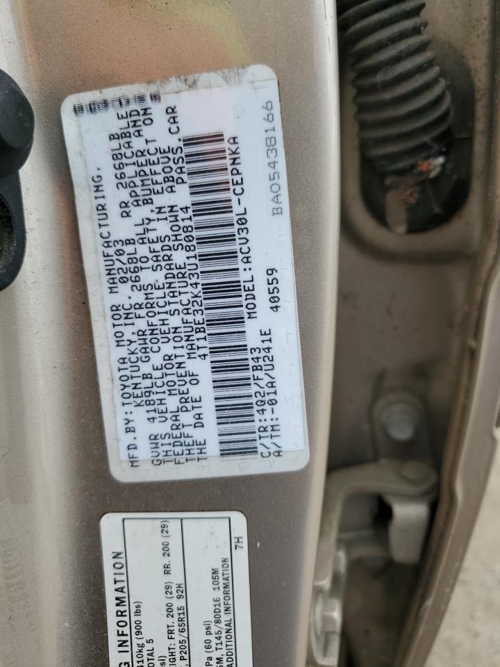 4T1BE32K43U180814 2003 Toyota Camry Le