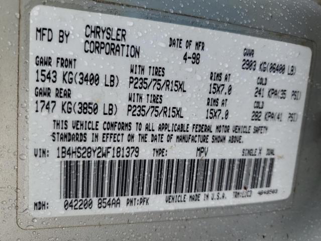 1998 Dodge Durango VIN: 1B4HS28Y2WF181379 Lot: 52603844