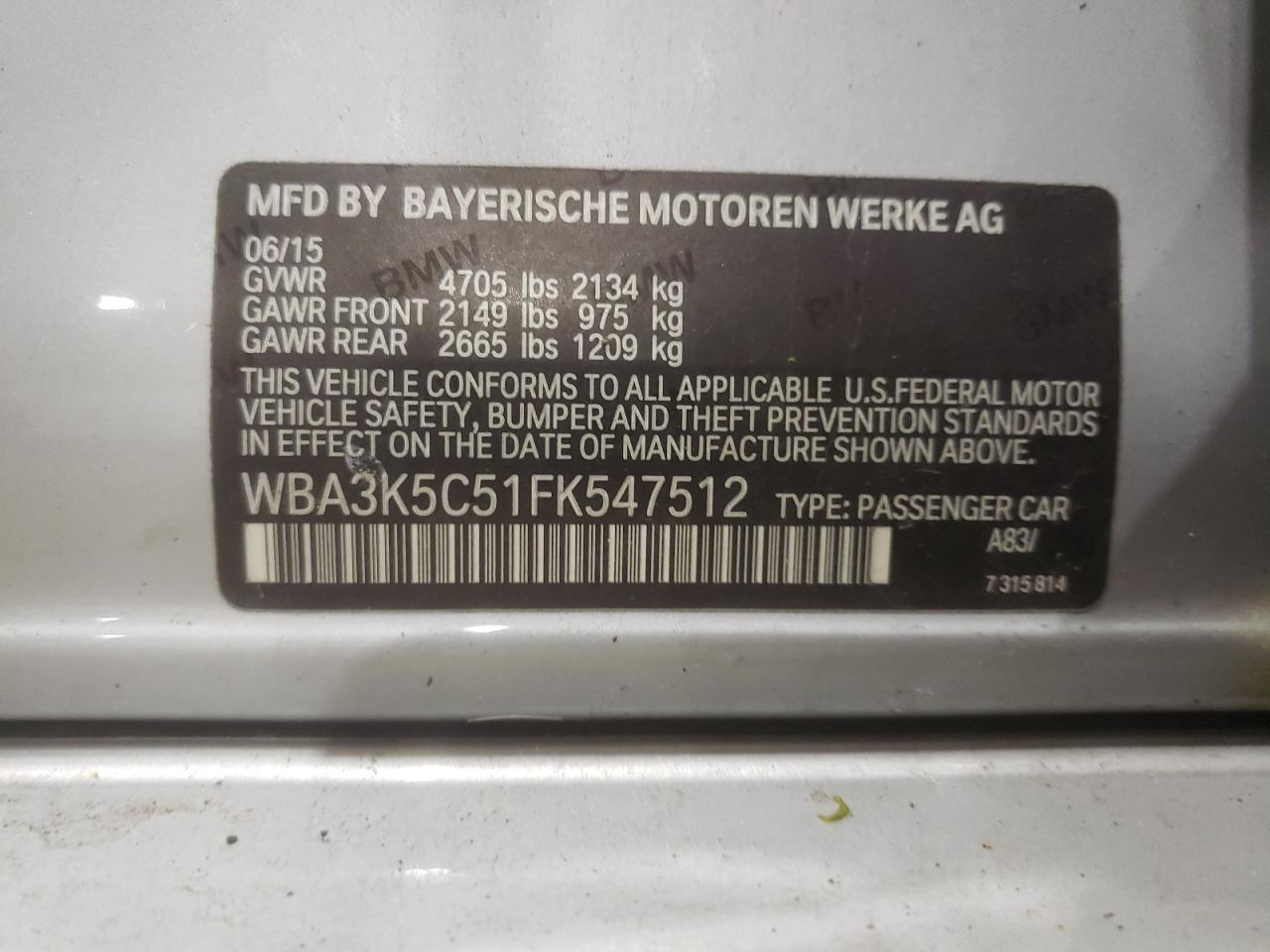 WBA3K5C51FK547512 2015 BMW 328 D xDrive