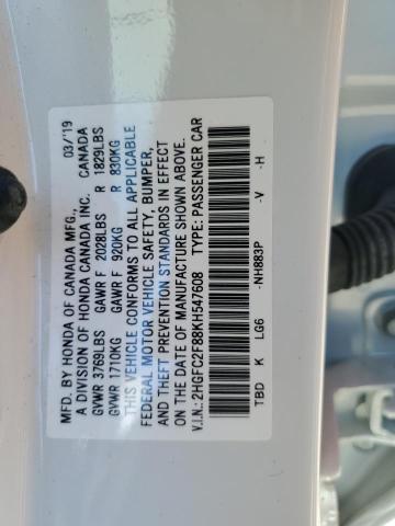 2019 Honda Civic Sport VIN: 2HGFC2F88KH547608 Lot: 51010104