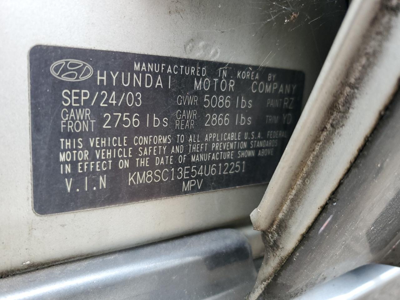 KM8SC13E54U612251 2004 Hyundai Santa Fe Gls