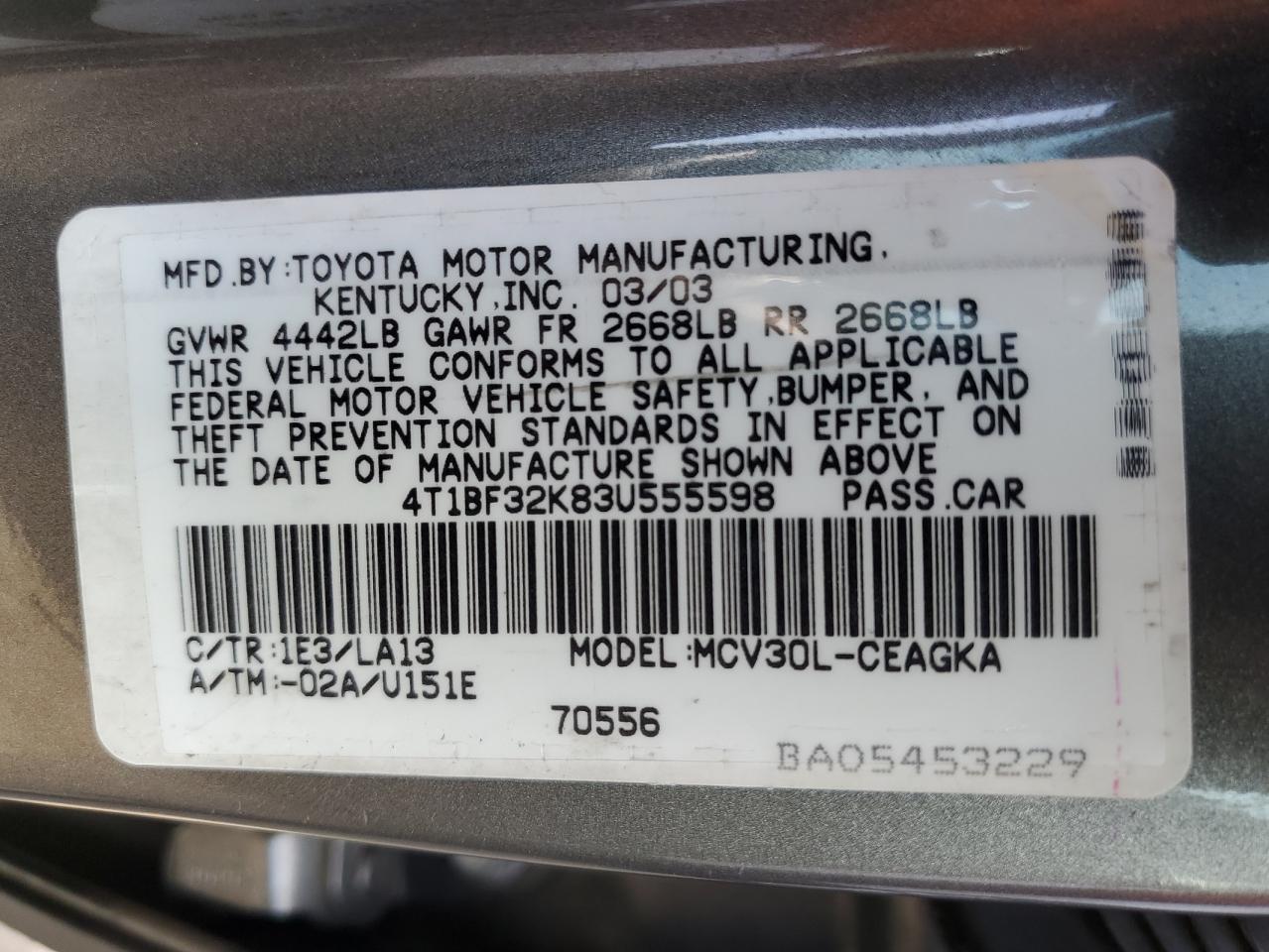 4T1BF32K83U555598 2003 Toyota Camry Le