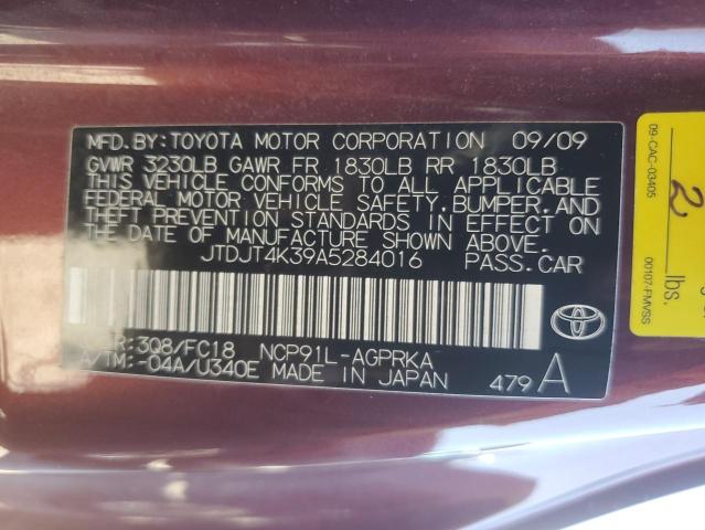 2010 Toyota Yaris VIN: JTDJT4K39A5284016 Lot: 49168814