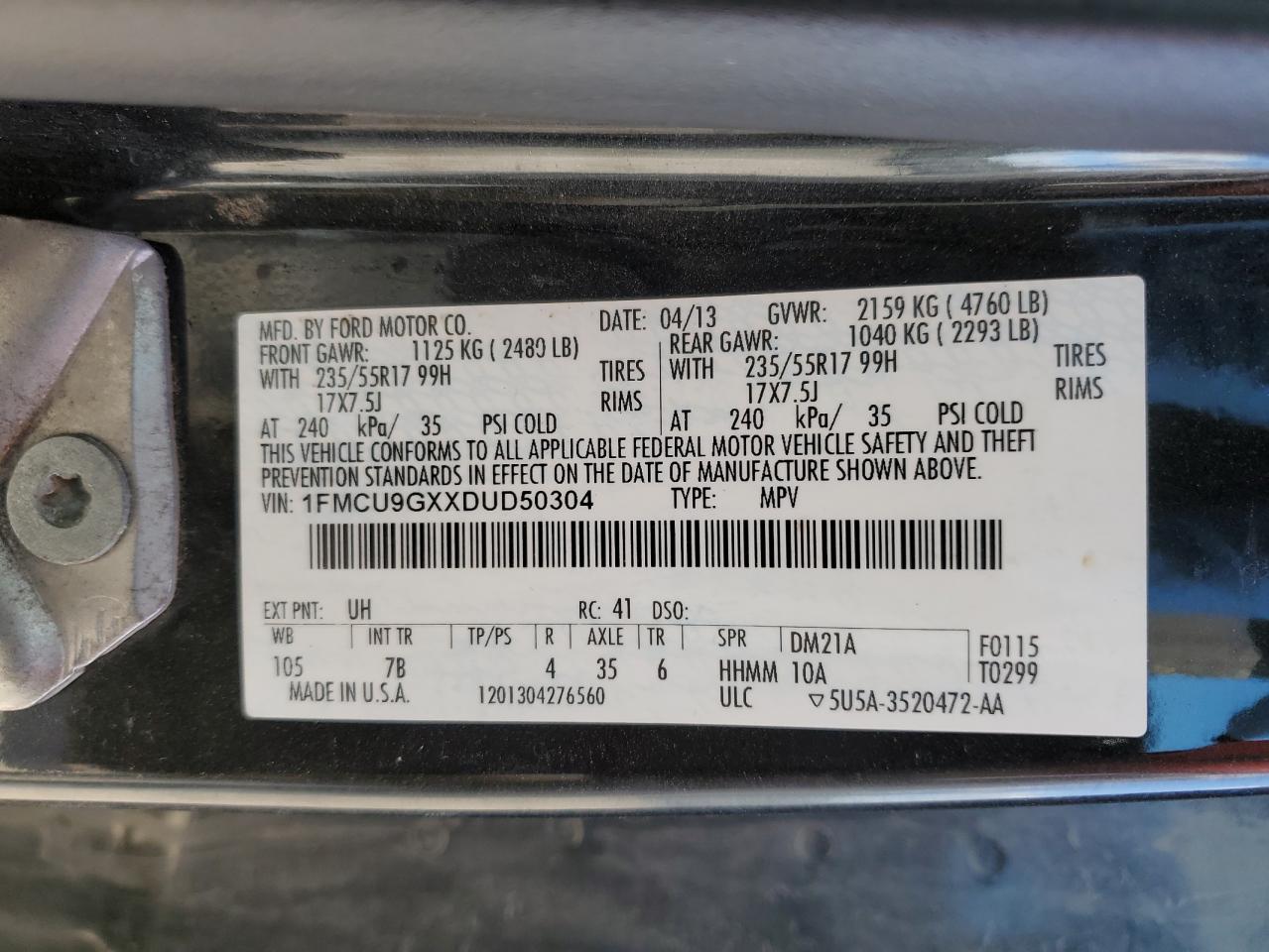 1FMCU9GXXDUD50304 2013 Ford Escape Se