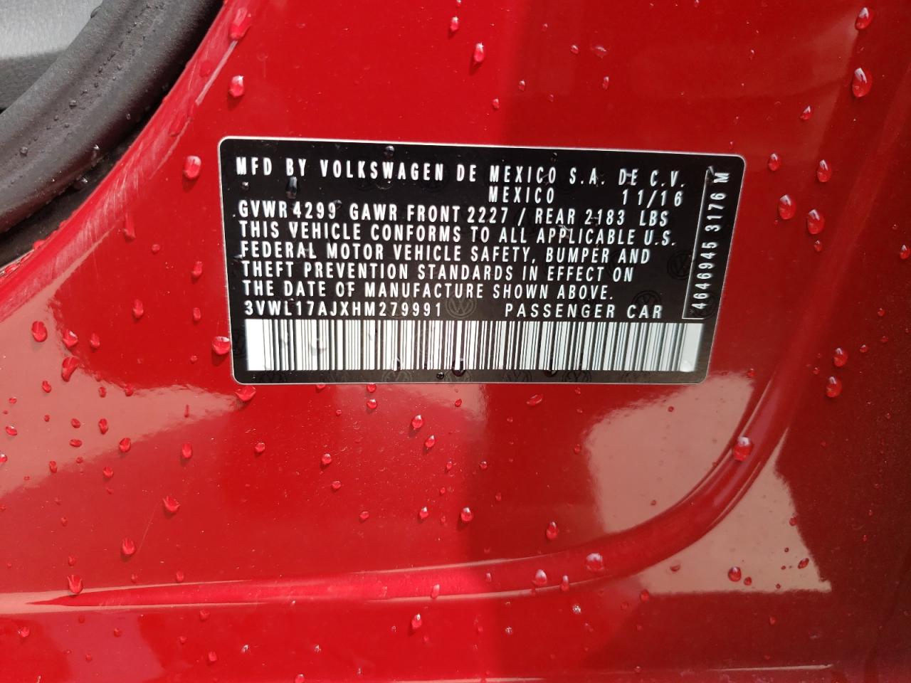 3VWL17AJXHM279991 2017 Volkswagen Jetta Sel