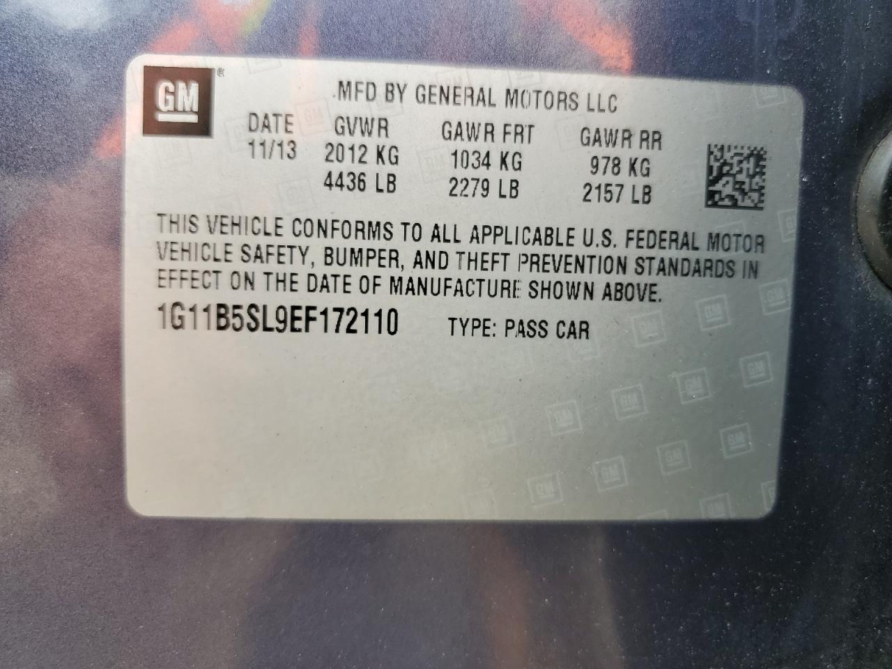 1G11B5SL9EF172110 2014 Chevrolet Malibu Ls