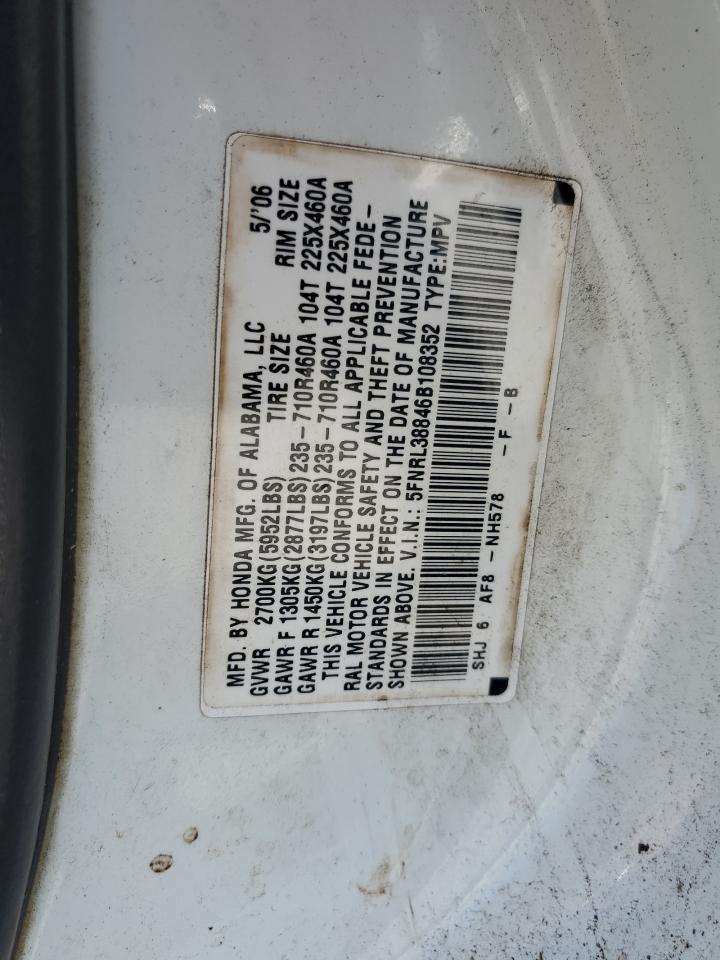 5FNRL38846B108352 2006 Honda Odyssey Touring