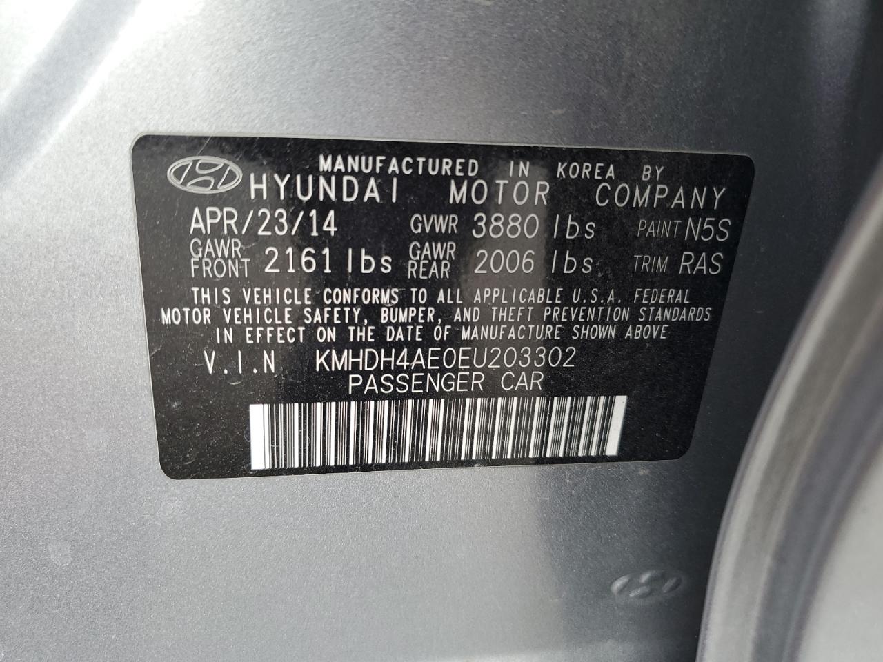 KMHDH4AE0EU203302 2014 Hyundai Elantra Se