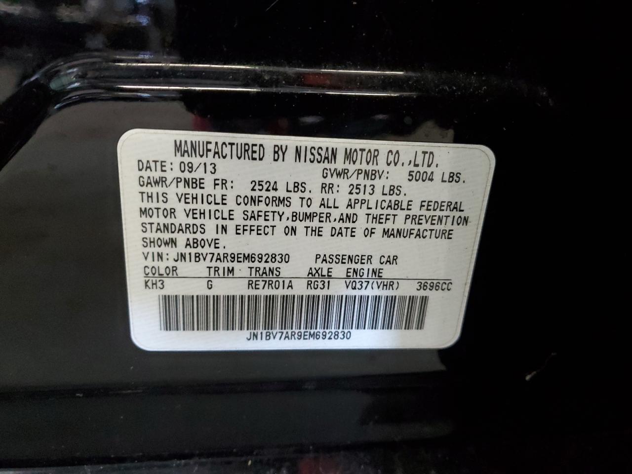 JN1BV7AR9EM692830 2014 Infiniti Q50 Base