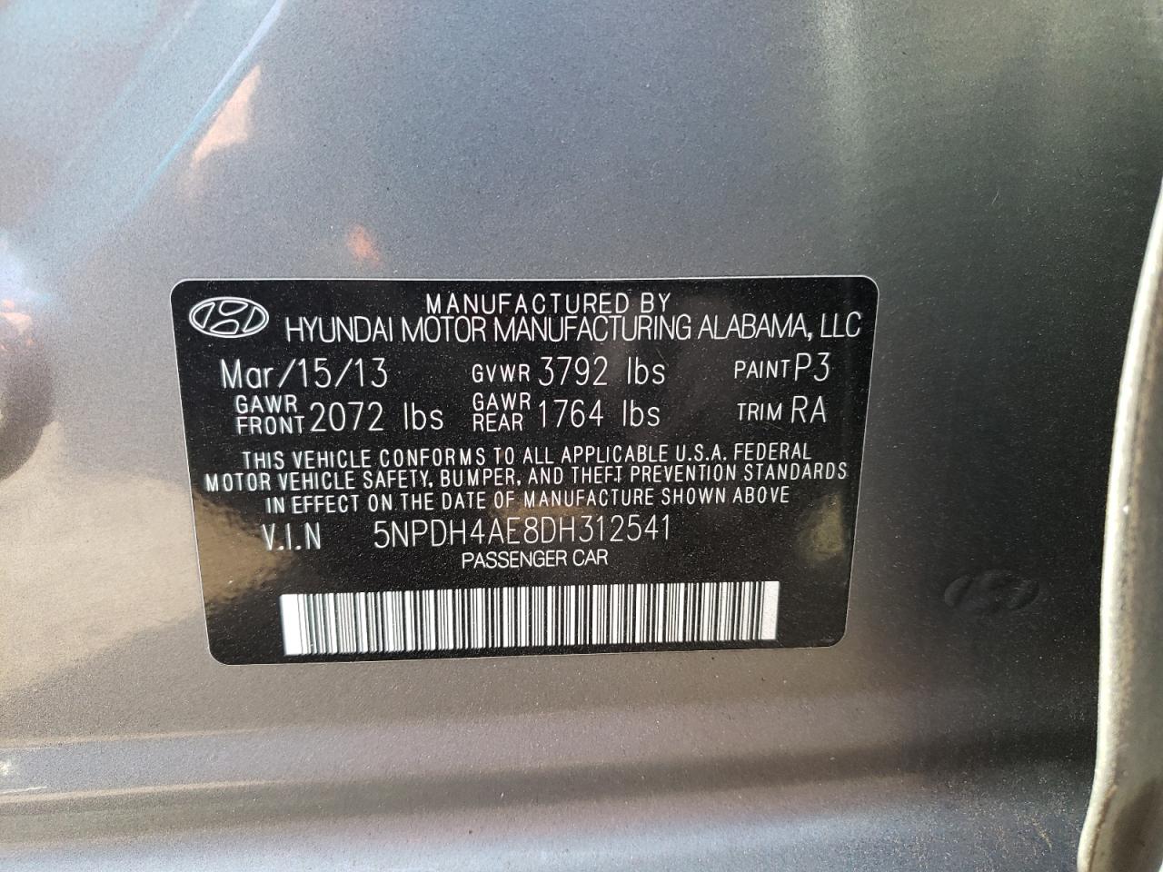 Lot #2558814874 2013 HYUNDAI ELANTRA GL