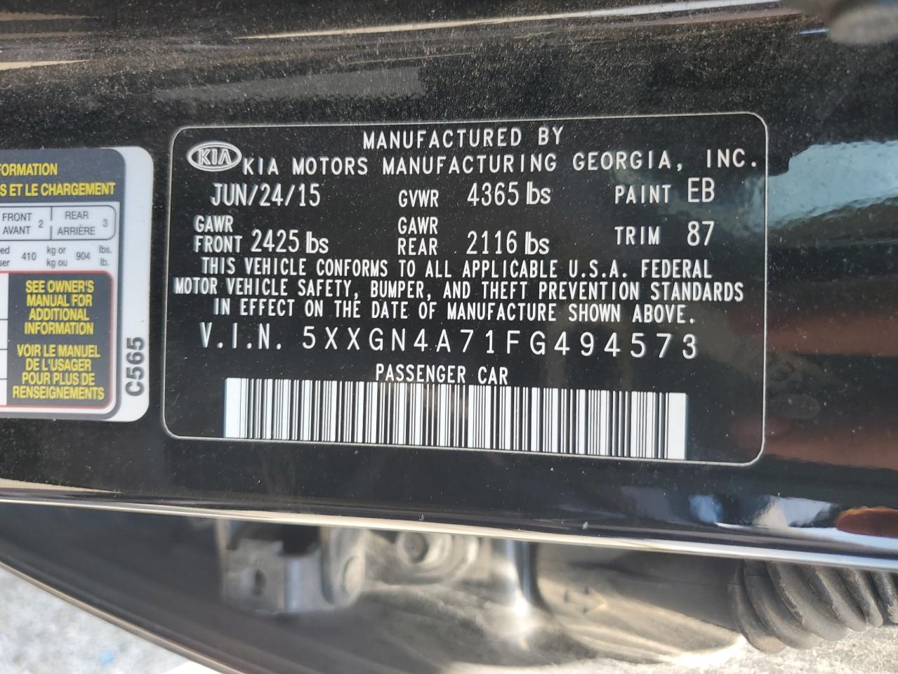 5XXGN4A71FG494573 2015 Kia Optima Ex 5XXGN4A71FG494573 2015 Kia Optima Ex