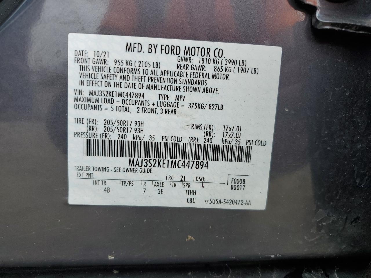 MAJ3S2KE1MC447894 2021 Ford Ecosport Titanium