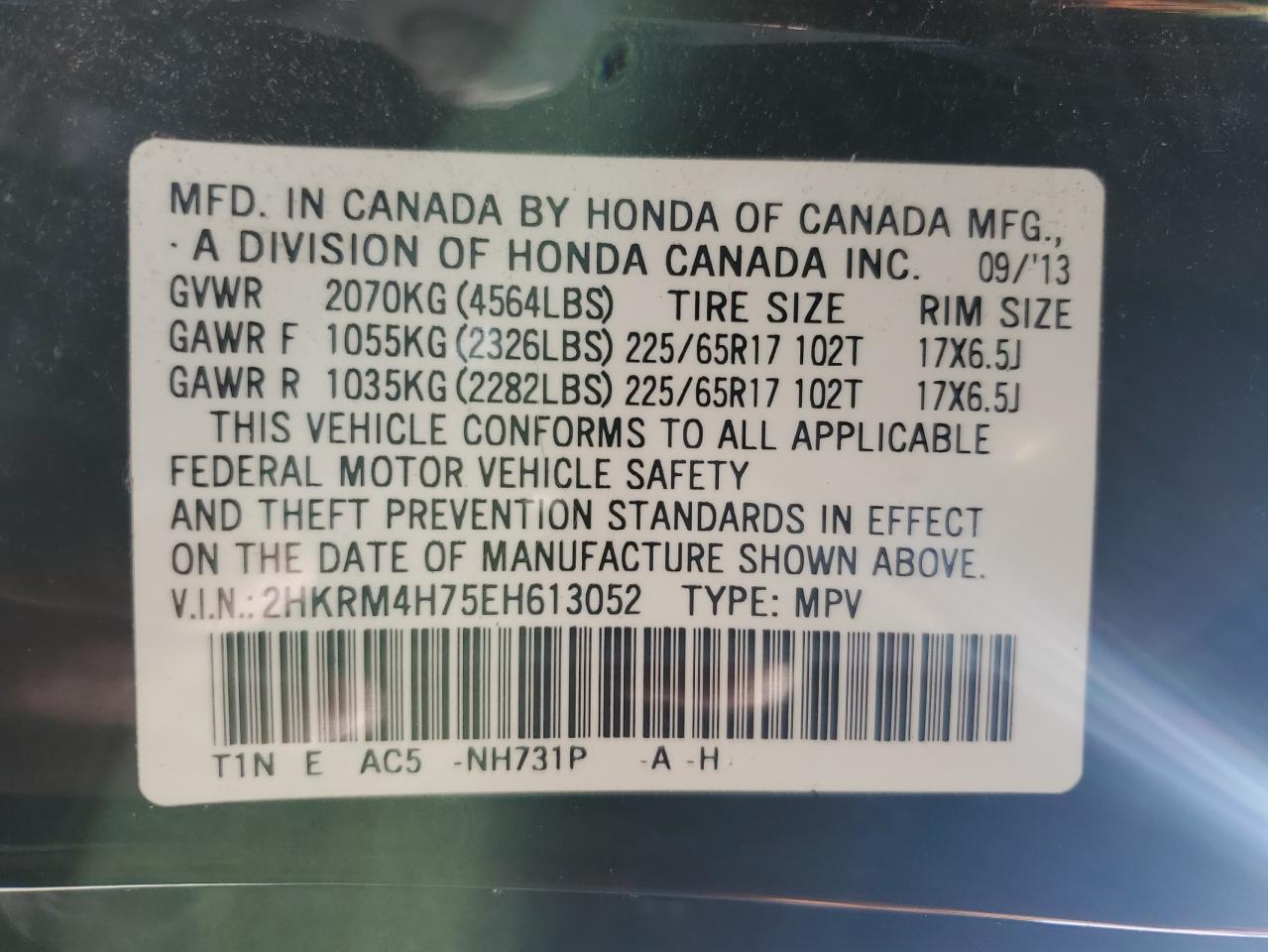 2HKRM4H75EH613052 2014 Honda Cr-V Exl